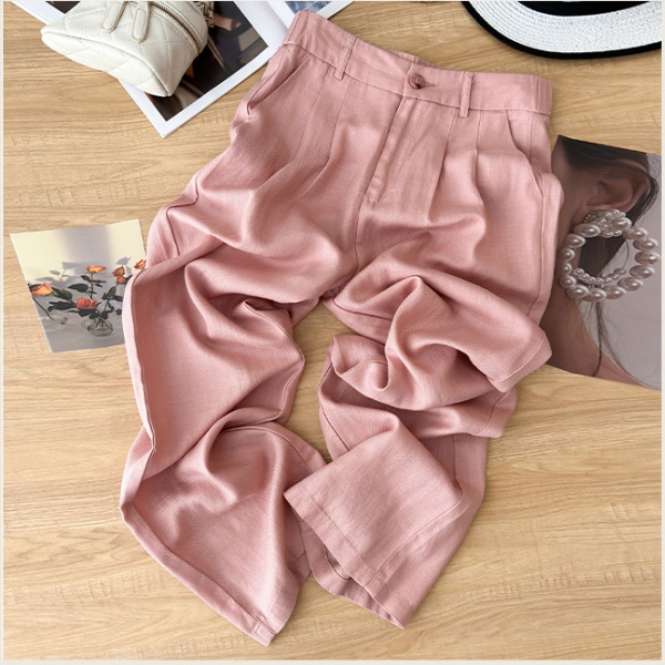 Straight pants wide leg pants flax long pants for women