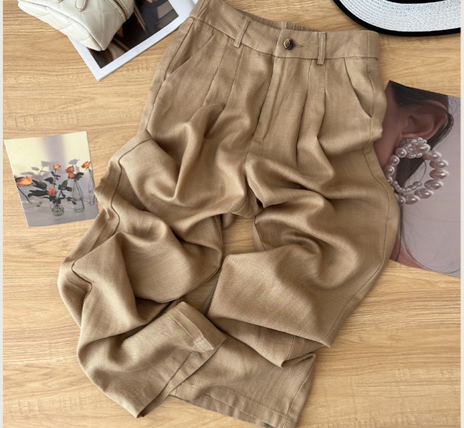 Straight pants wide leg pants flax long pants for women