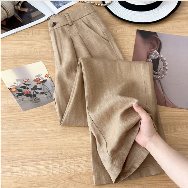 Straight pants wide leg pants flax long pants for women