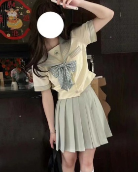 College style summer shirt pleated skirt 2pcs set for women