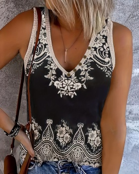 Printing buckle decoration summer sleeveless vest for women