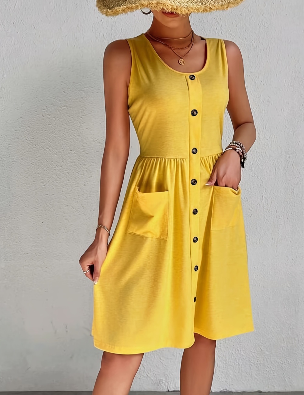 Niche pinched waist pullover pocket dress