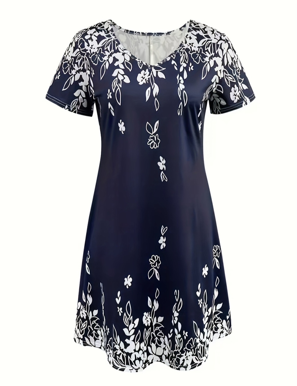 A-line lady summer printing short sleeve pullover dress