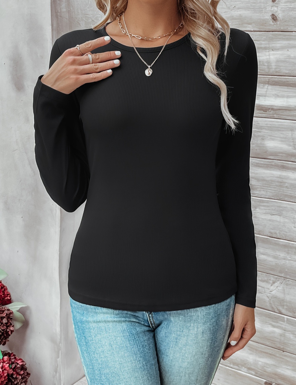 Tight spring and autumn tops simple European style T-shirt