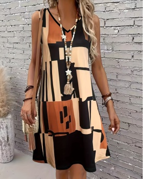 Printing summer Korean style V-neck knitted loose dress