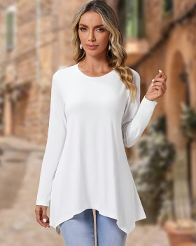 Long sleeve simple round neck European style T-shirt