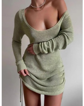 Loose long sleeve halter big round neck knitted dress