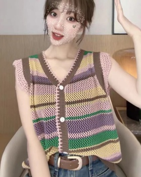 Stripe summer tops sleeveless fashion cardigan for women