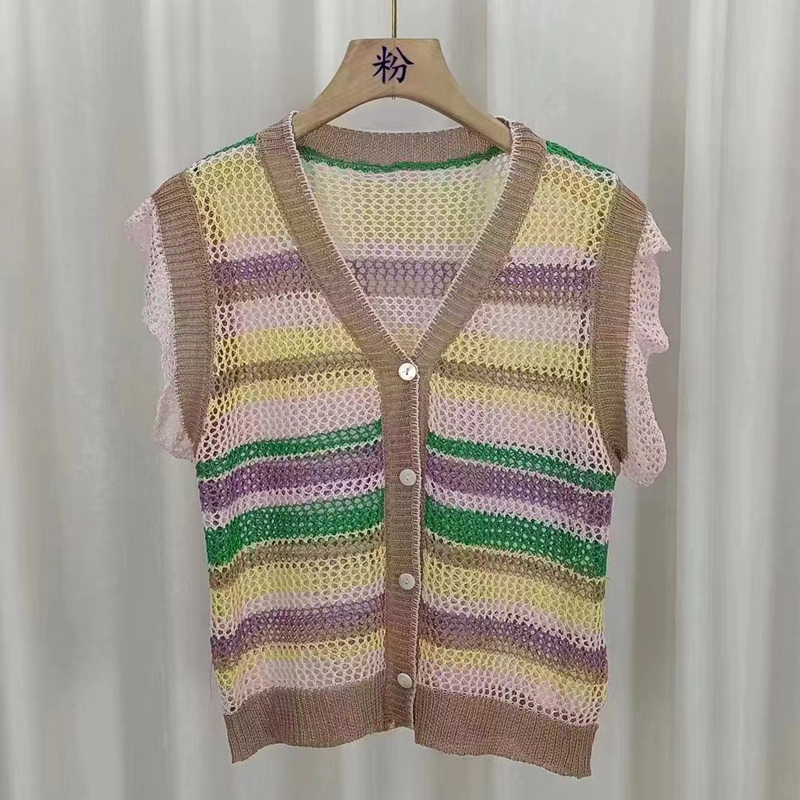 Stripe summer tops sleeveless fashion cardigan for women