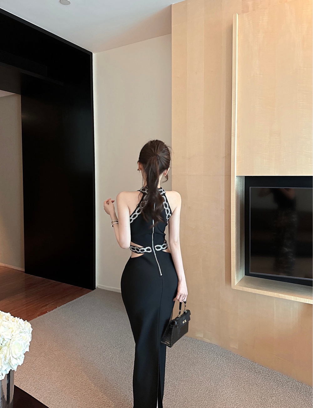 Slim elasticity formal dress hollow bandage dress