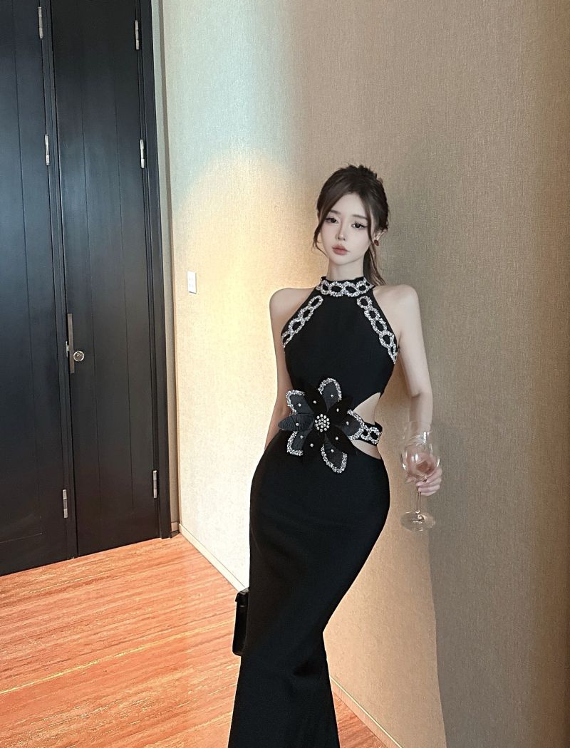 Slim elasticity formal dress hollow bandage dress