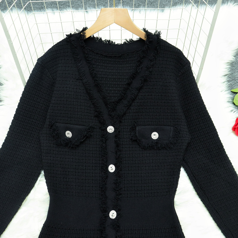 Long sleeve knitted long dress inside the ride temperament dress