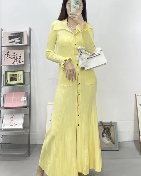 Pinched waist temperament long sleeve France style dress