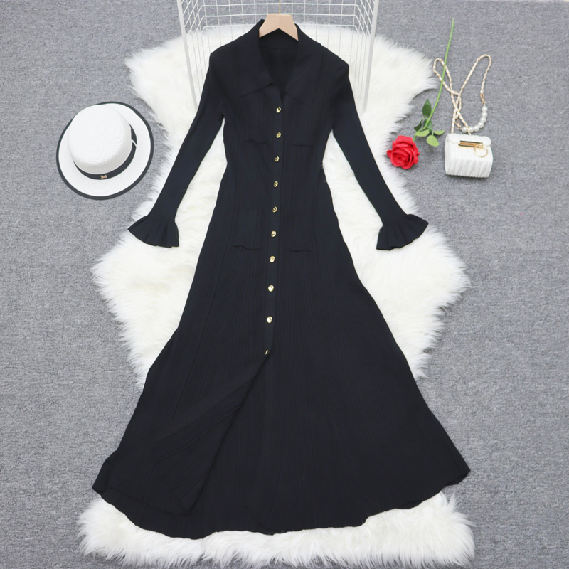 Pinched waist temperament long sleeve France style dress