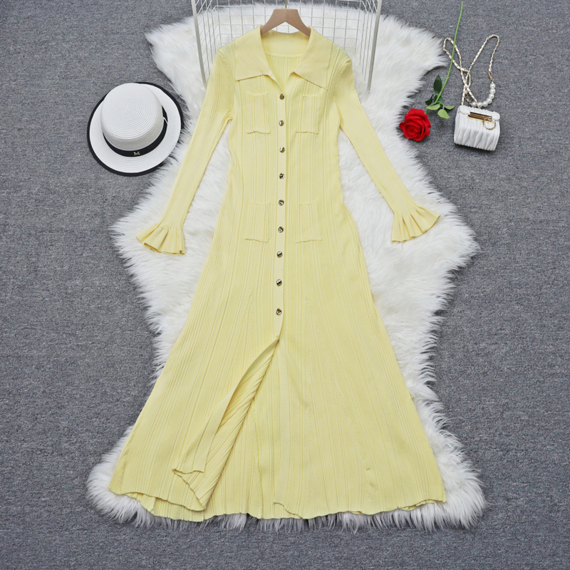 Pinched waist temperament long sleeve France style dress