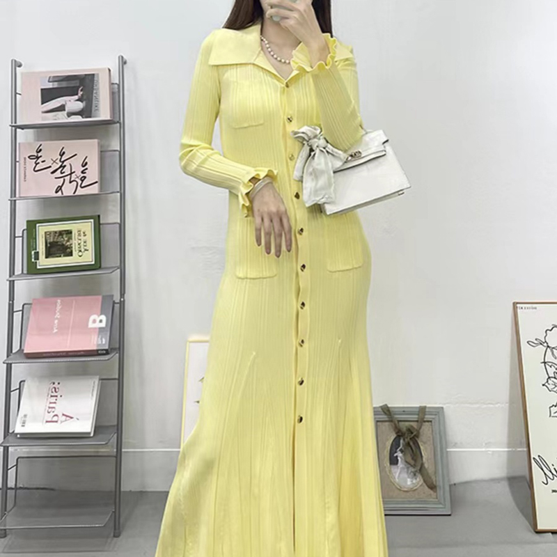 Pinched waist temperament long sleeve France style dress