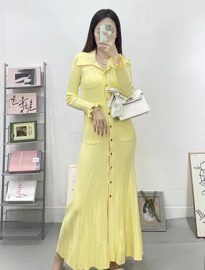 Pinched waist temperament long sleeve France style dress