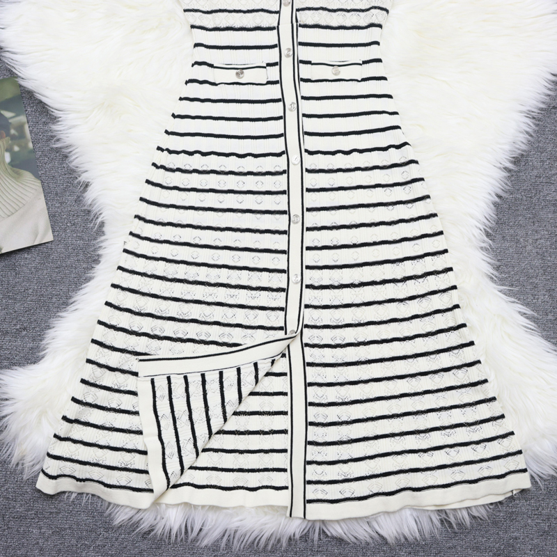 Long mixed colors elegant black-white dress for women