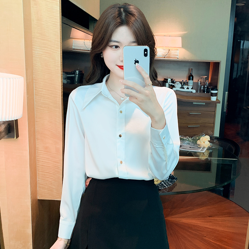 Autumn simple shirt long sleeve chiffon shirt for women