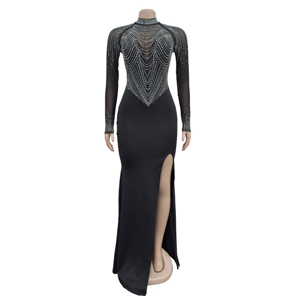 Gauze fashion long dress European style rhinestone dress