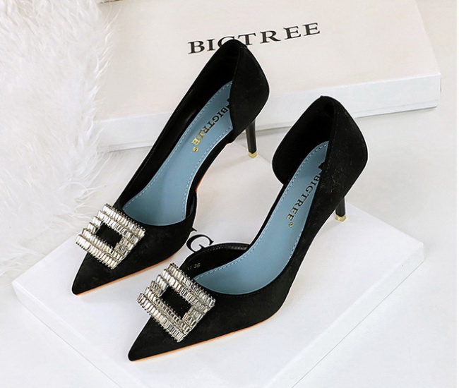 Low fashion banquet fine-root rhinestone buckle shoes