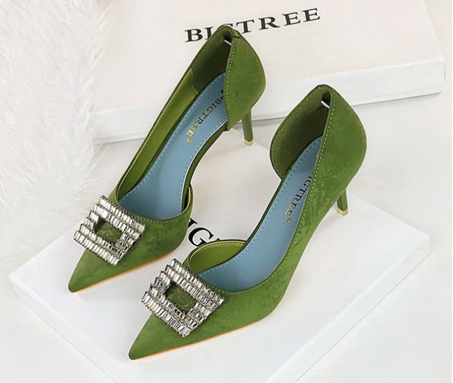 Low fashion banquet fine-root rhinestone buckle shoes