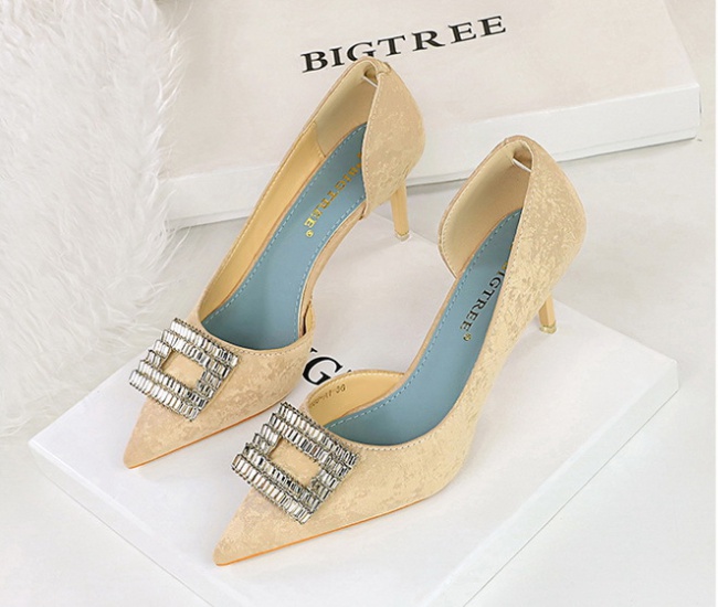 Low fashion banquet fine-root rhinestone buckle shoes