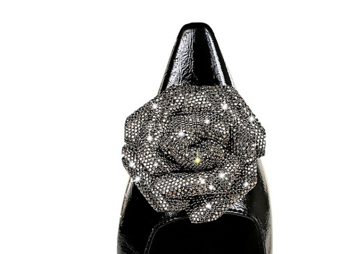 Pointed low flowers rhinestone high-heeled shoes for women