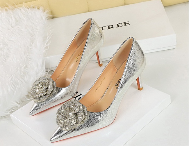 Rose high-heeled shoes rhinestone shoes for women