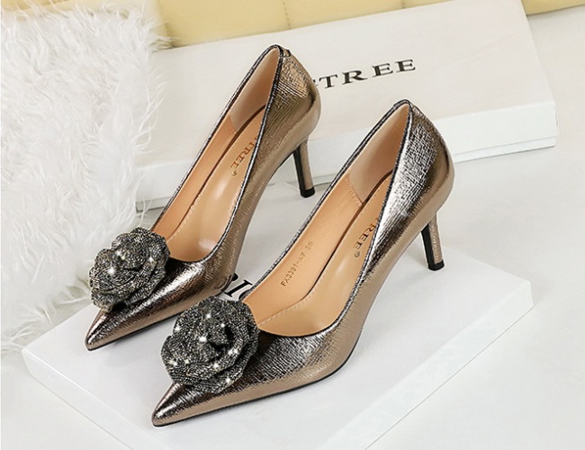 Rose high-heeled shoes rhinestone shoes for women