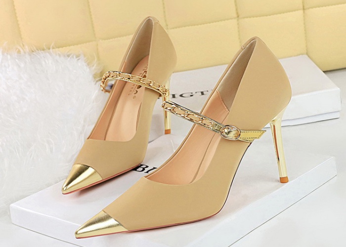 High-heeled low high-heeled shoes metal chain shoes for women