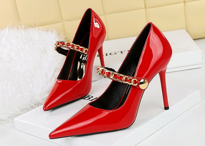 Low pointed high-heeled shoes chain shoes for women