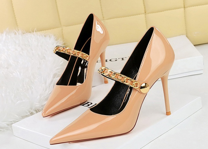 Low pointed high-heeled shoes chain shoes for women