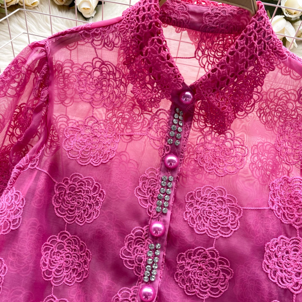 Embroidery France style shirt single-breasted all-match tops