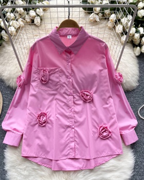 Long sleeve rose all-match tops unique slim shirt for women