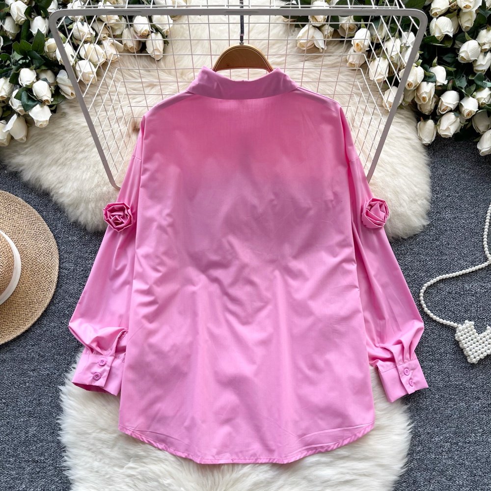 Long sleeve rose all-match tops unique slim shirt for women