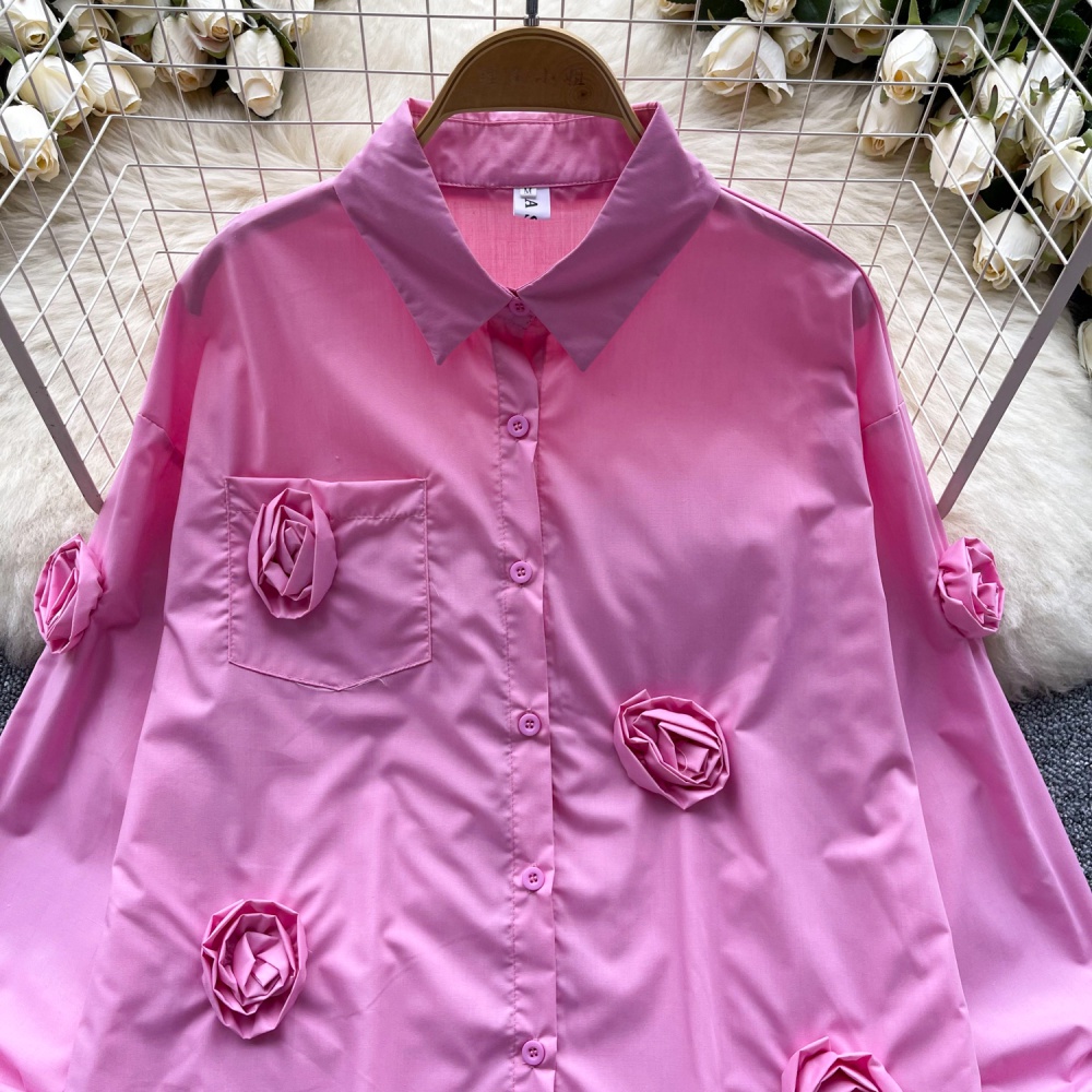 Long sleeve rose all-match tops unique slim shirt for women