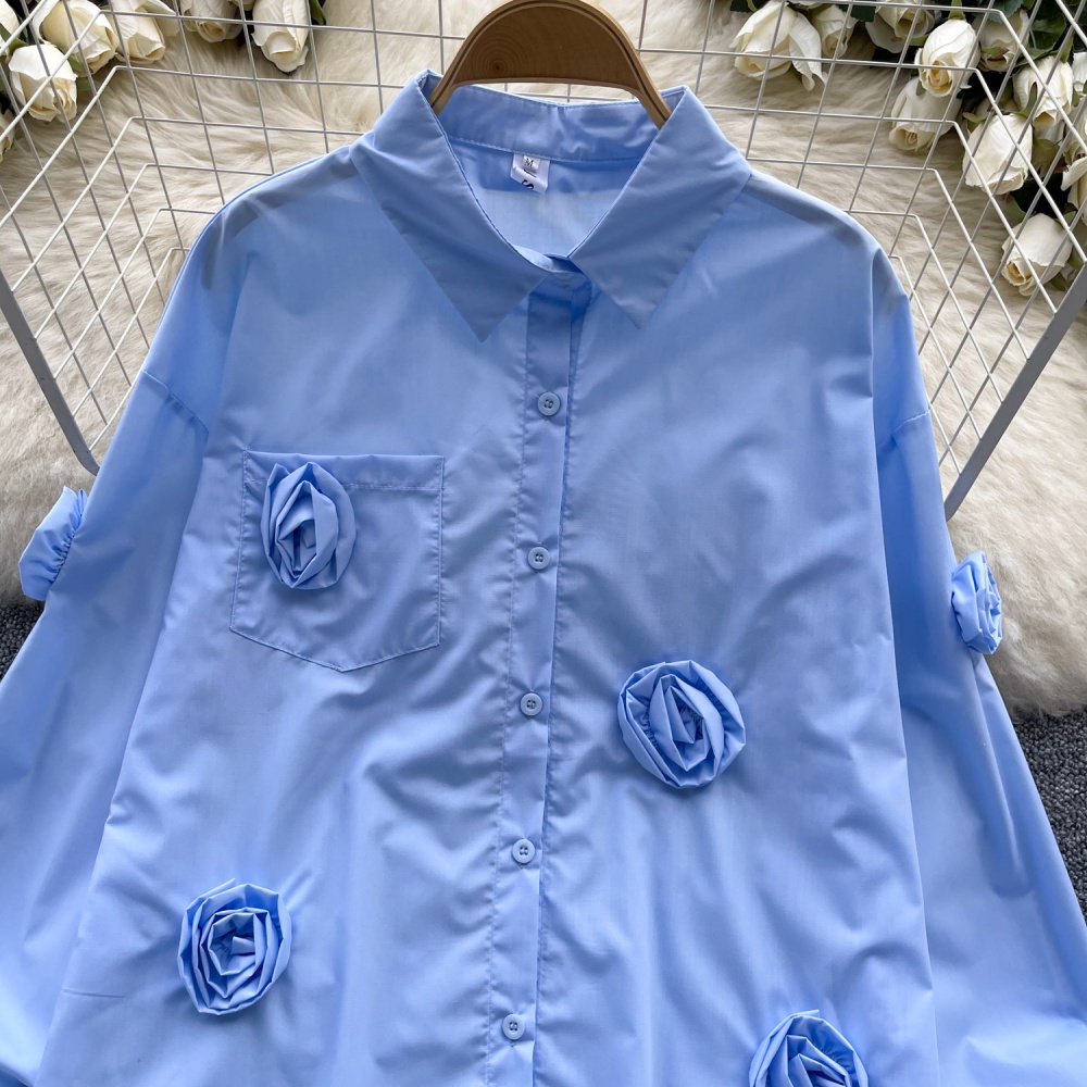 Long sleeve rose all-match tops unique slim shirt for women