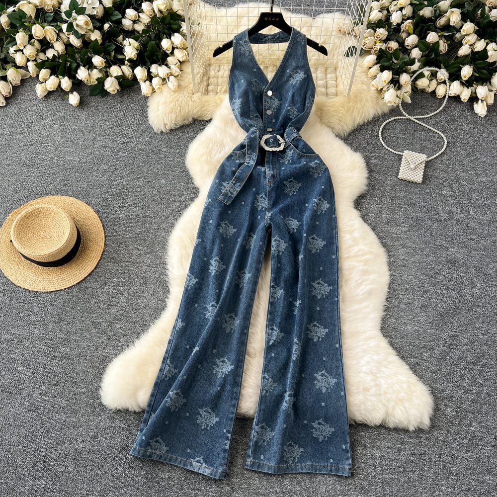 Halter slim jumpsuit high waist long pants for women