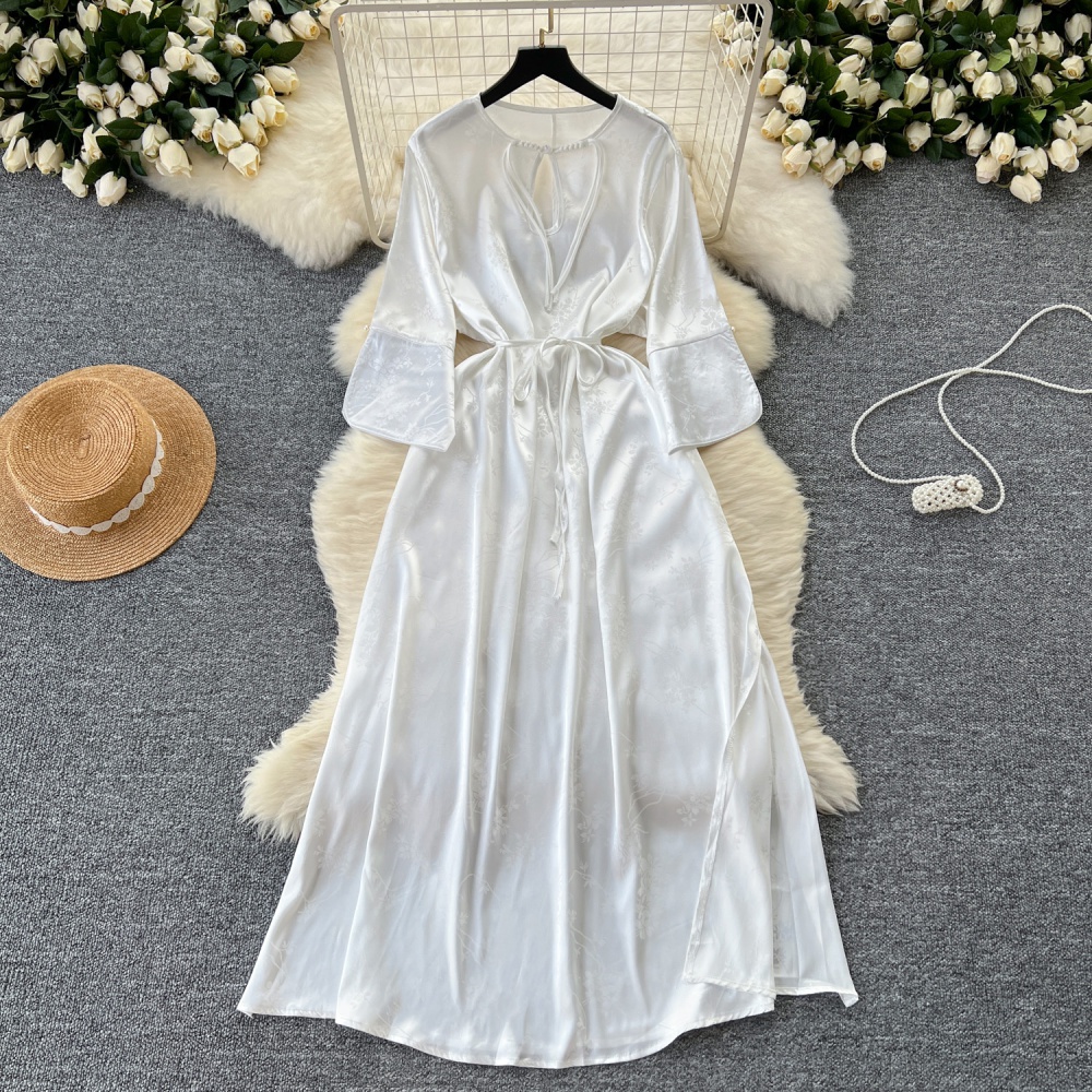 Round neck Chinese style dress slim hollow long dress