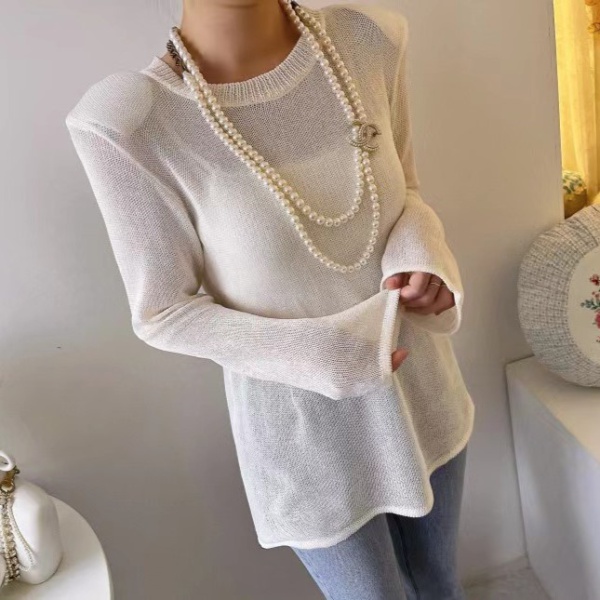 Loose long sleeve splice simple halter sweater