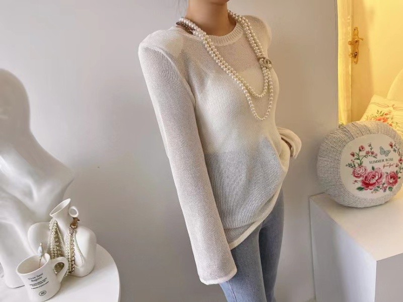 Loose long sleeve splice simple halter sweater