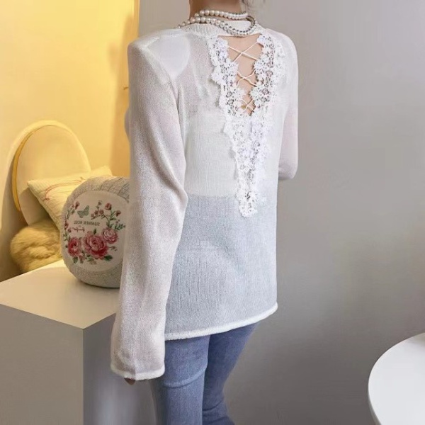 Loose long sleeve splice simple halter sweater