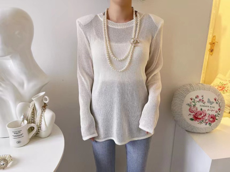 Loose long sleeve splice simple halter sweater