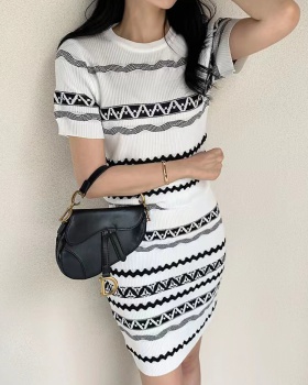 Fashion Korean style knitted mixed colors skirt a set