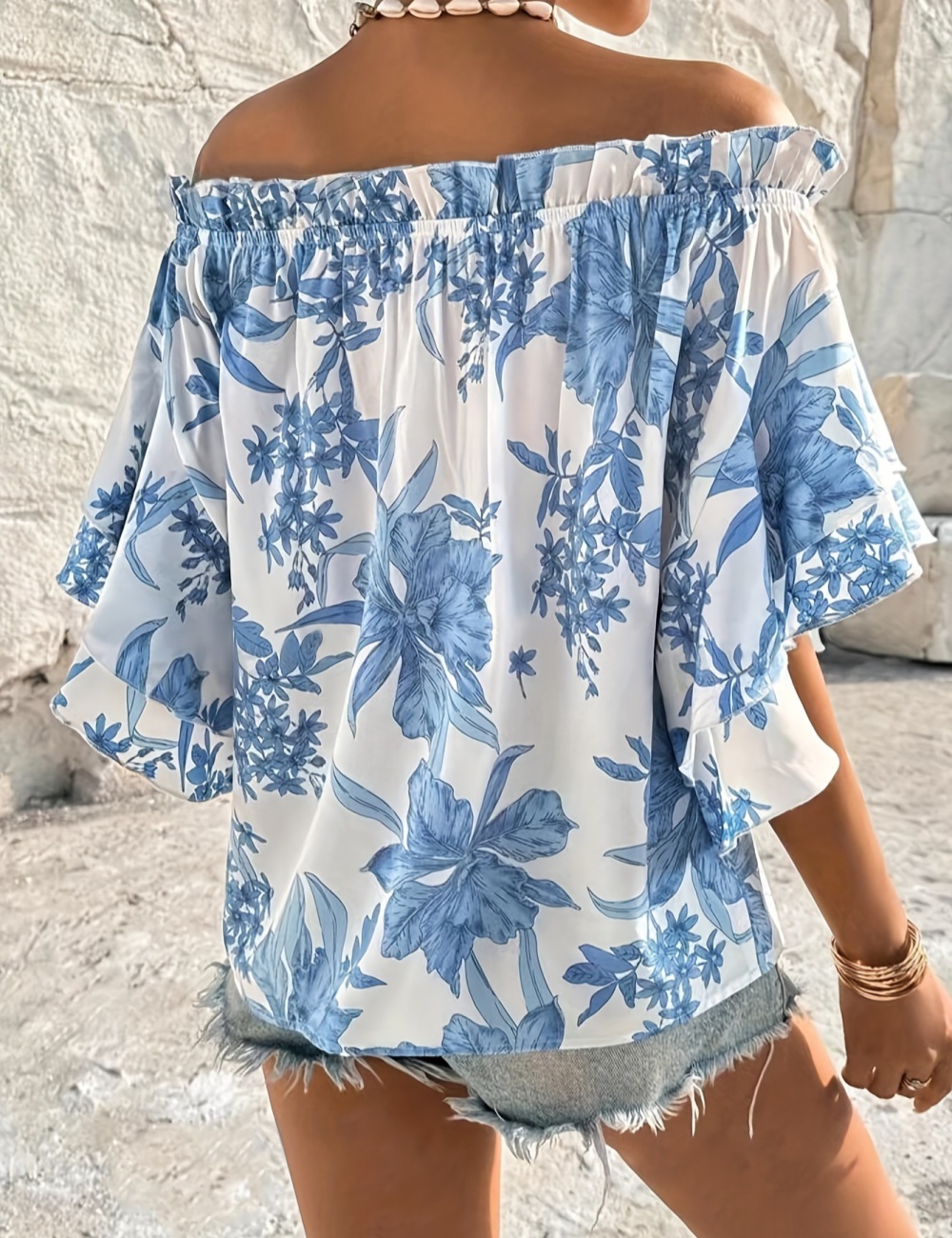 Lotus sleeve European style flowers small shirt for women