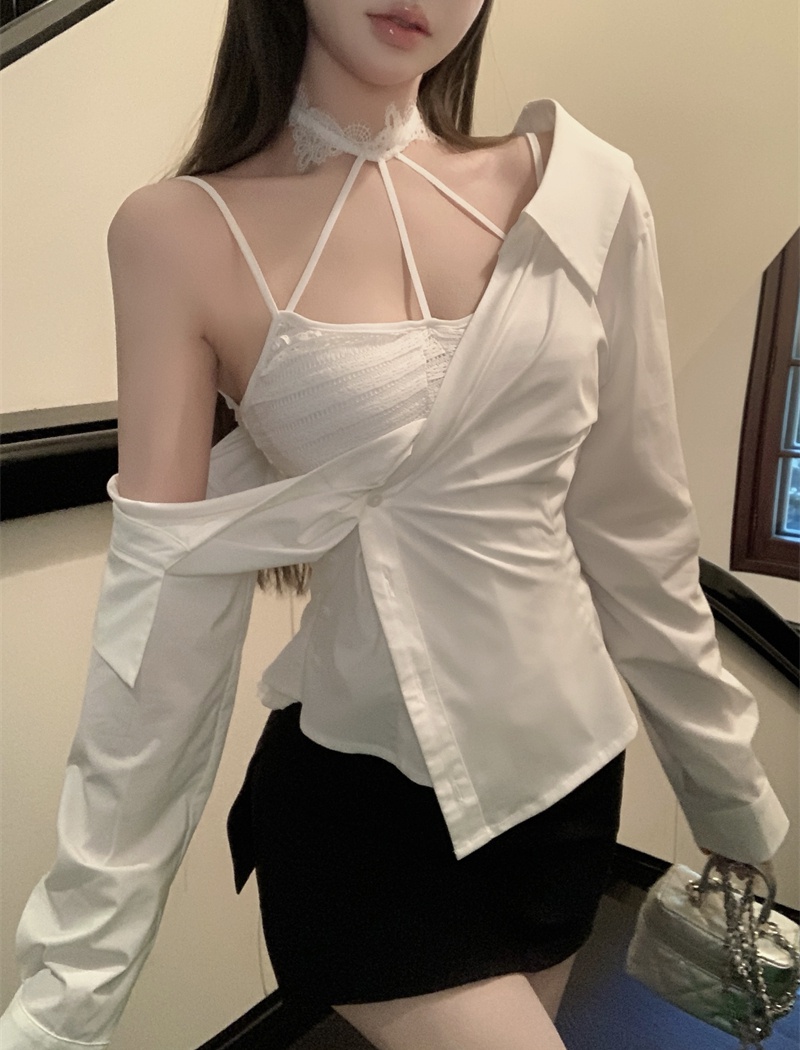 Flat shoulder long sleeve shirt enticement tops