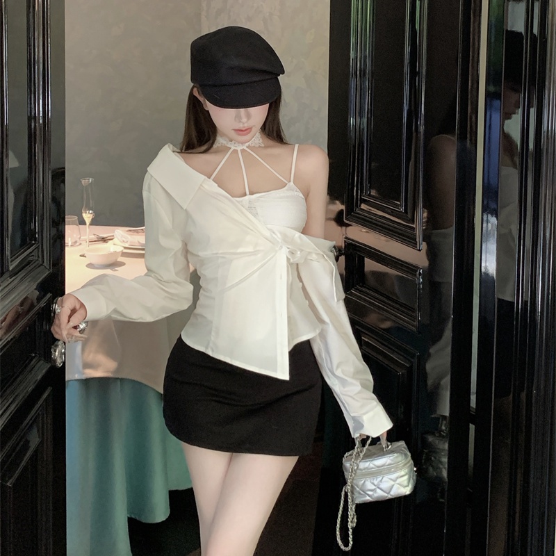 Flat shoulder long sleeve shirt enticement tops