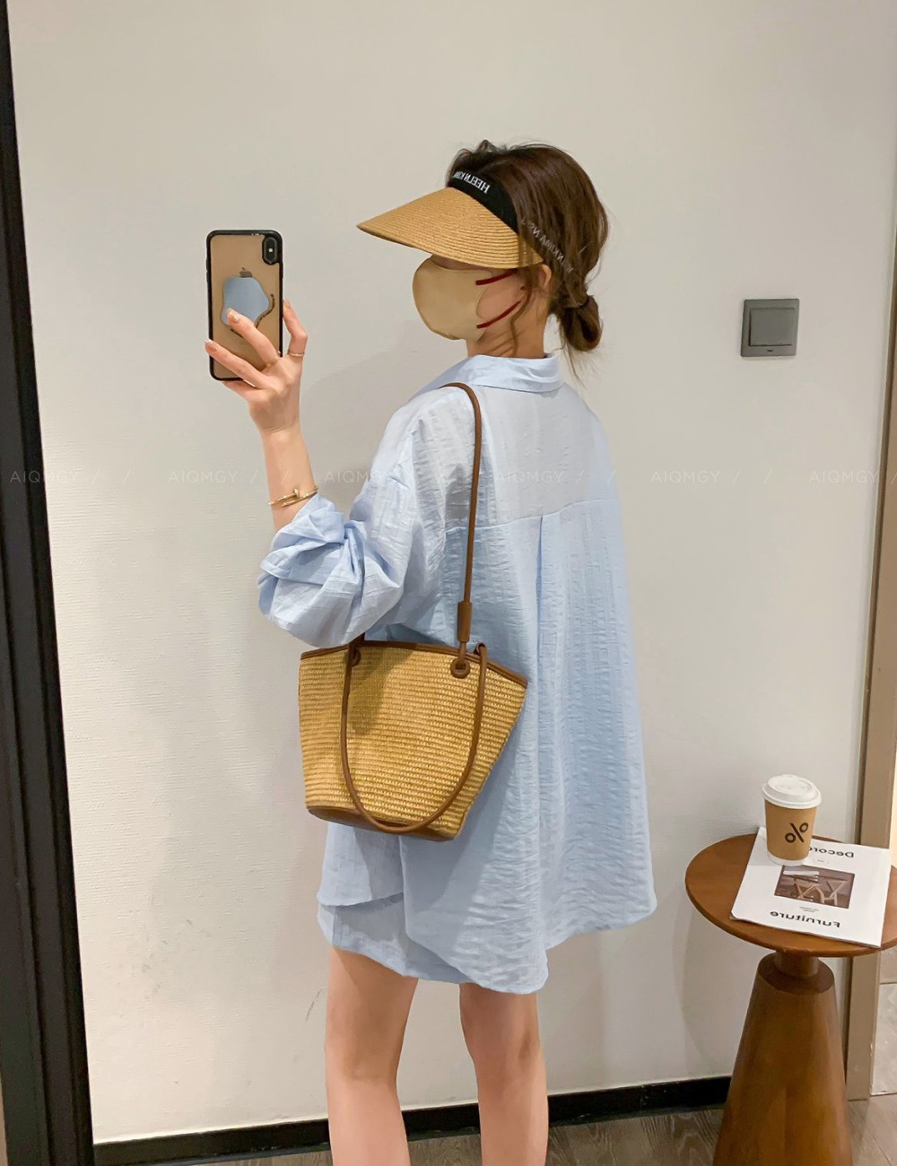 Thin wide leg shirt summer shorts 2pcs set for women