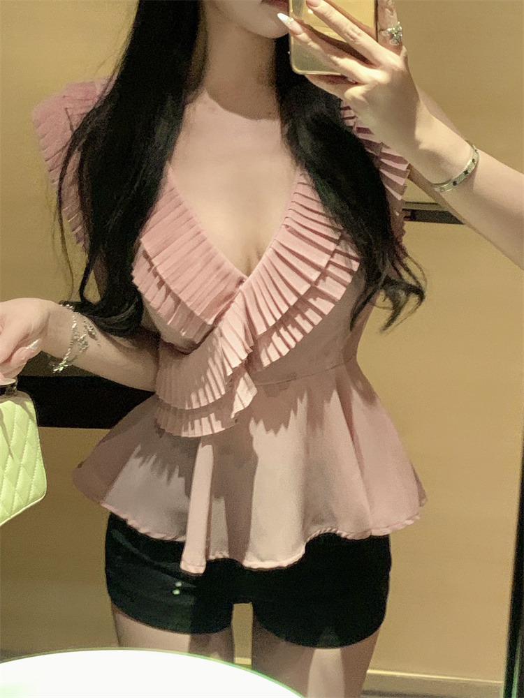 Lotus leaf edges tops chiffon small shirt for women